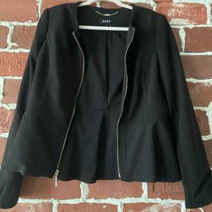 DKNY Black Peplum Collarless Blazer - Zip Jacket - Womens